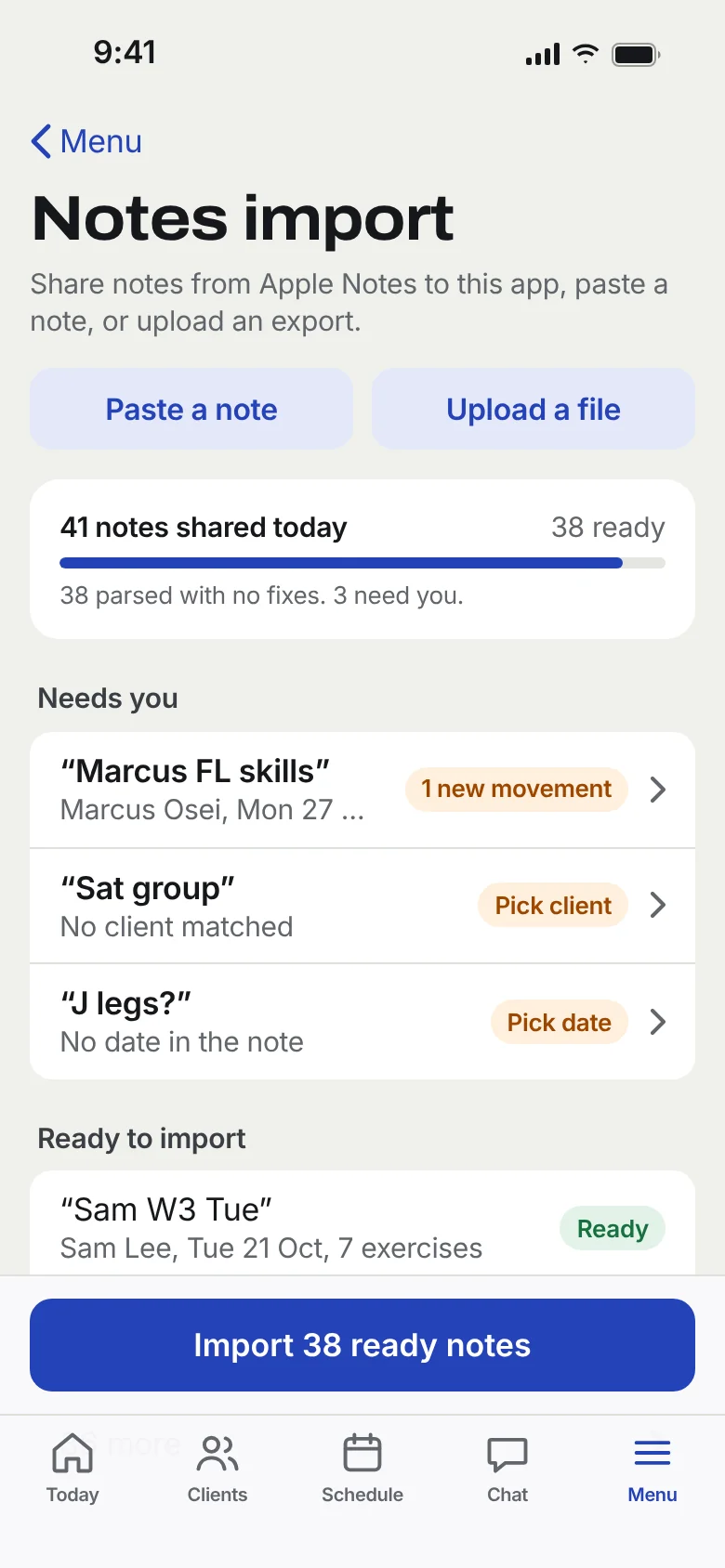 Notes import with 38 notes ready to import